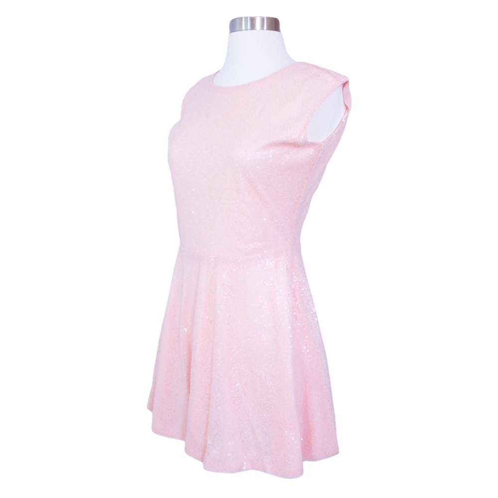 Blush Pink Sleeveless Backless Sequin Short Dress - Picture 3 of 5